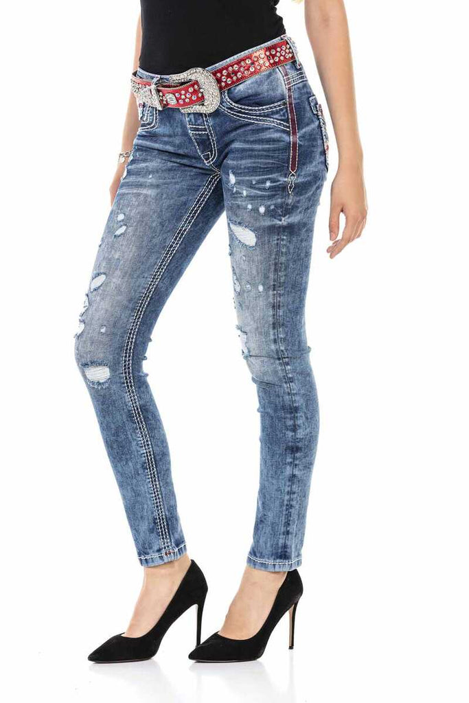 WD442 Damen Slim-Fit-Jeans mit angesagten Used-Elementen - Cipo and Baxx