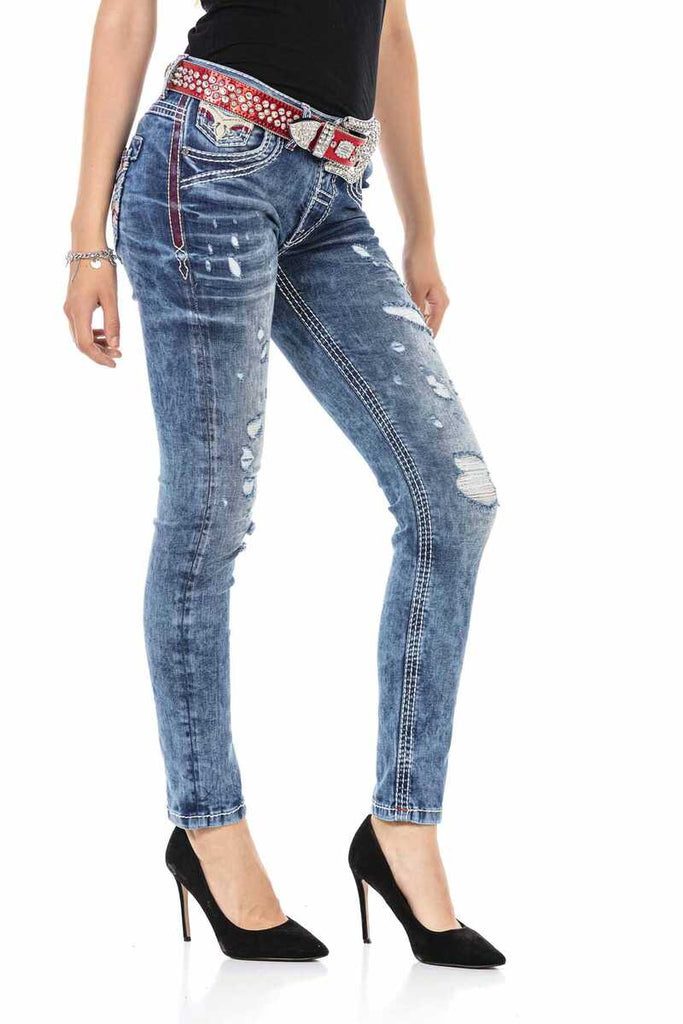 WD442 Damen Slim-Fit-Jeans mit angesagten Used-Elementen - Cipo and Baxx