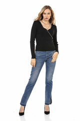 WD449 Damen bequeme Jeans mit trendigem Seitenschlitz - Cipo and Baxx - Boyfriend-Mom & Loose fit - Damen -