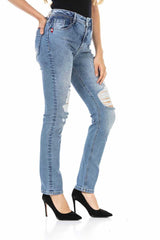 WD452 Damen Slim-Fit-Jeans mit coolen Destroyed-Elementen - Cipo and Baxx - D_slim_Skinny - Damen -