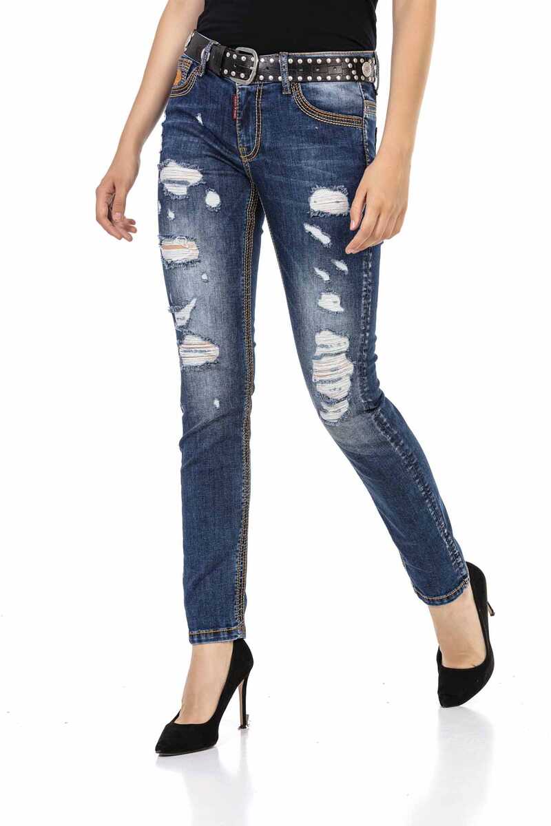 WD457 Damen Slim-Fit-Jeans mit lässigen Destroyed-Elementen - Cipo and Baxx - D_slim_Skinny - Damen -