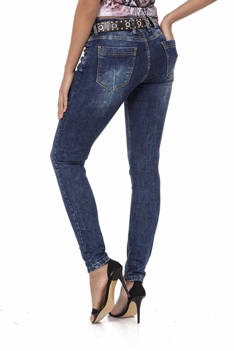 WD460 Damen Slim-Fit-Jeans mit dezenter Waschung und coolen Nieten - Cipo and Baxx - D_slim_Skinny - Damen -