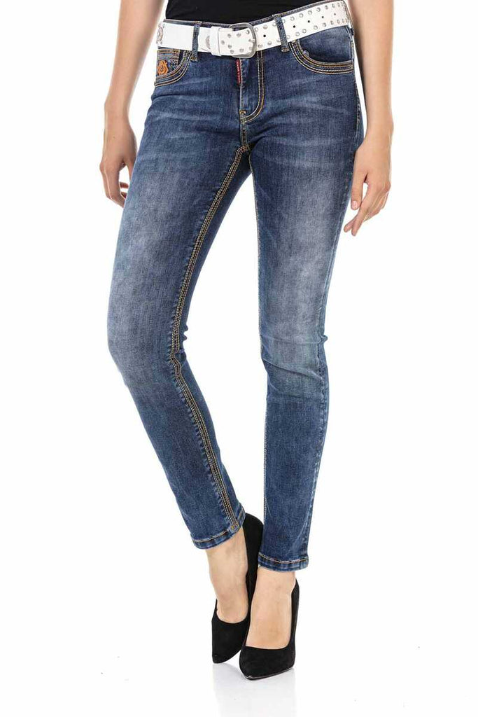 WD462 Damen Slim-Fit-Jeans mit trendigen Ziernähten - Cipo and Baxx