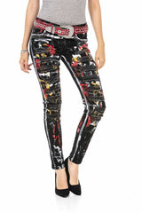 WD463 Damen Slim-Fit-Jeans im trendigen Handpaint-Design - Cipo and Baxx - D_slim_Skinny - Damen -