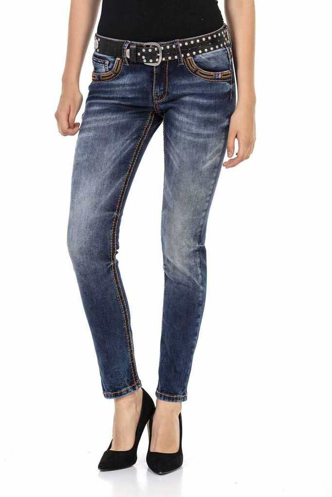 WD464 Damen Slim-Fit-Jeans mit kontrastfarbenen Nähten - Cipo and Baxx