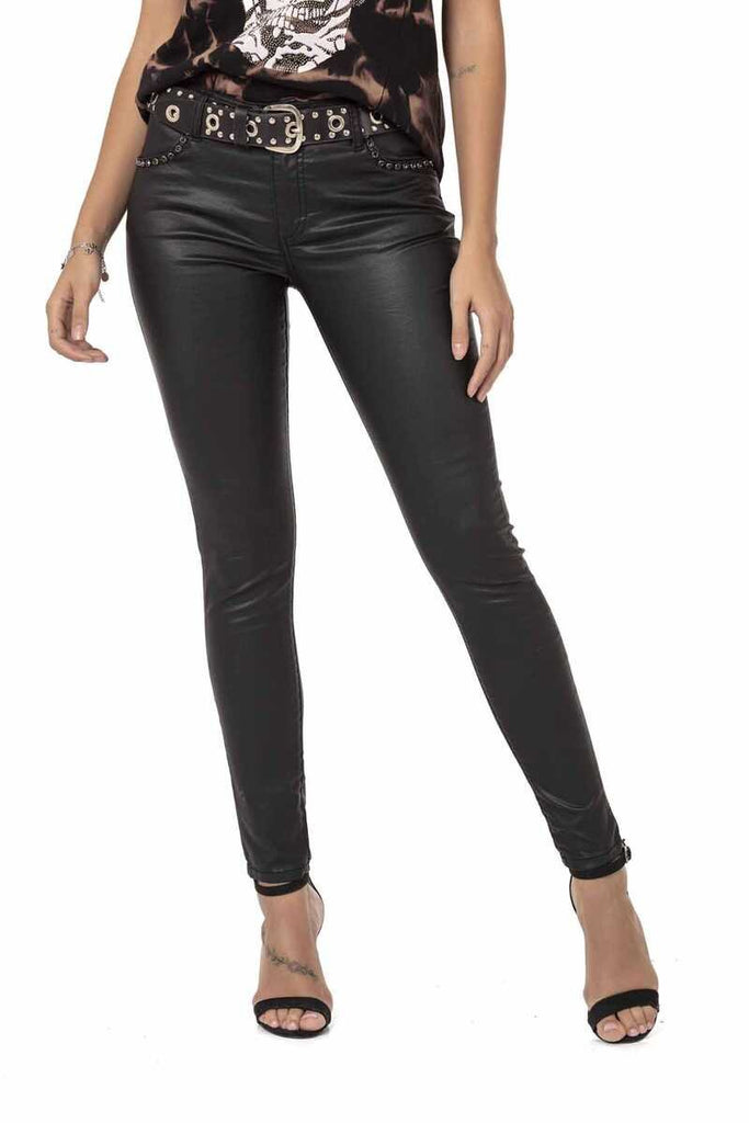 WD467 Damen Slim-Fit-Jeans mit glänzender Beschichtung - Cipo and Baxx