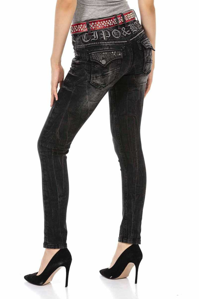 WD468 Damen Slim-Fit-Jeans mit Nietendetails - Cipo and Baxx