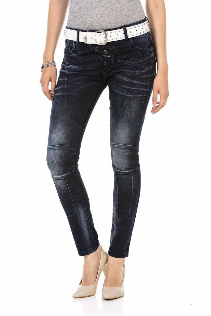 WD469 Damen Slim-Fit-Jeans mit auffälligen Ziernähten - Cipo and Baxx