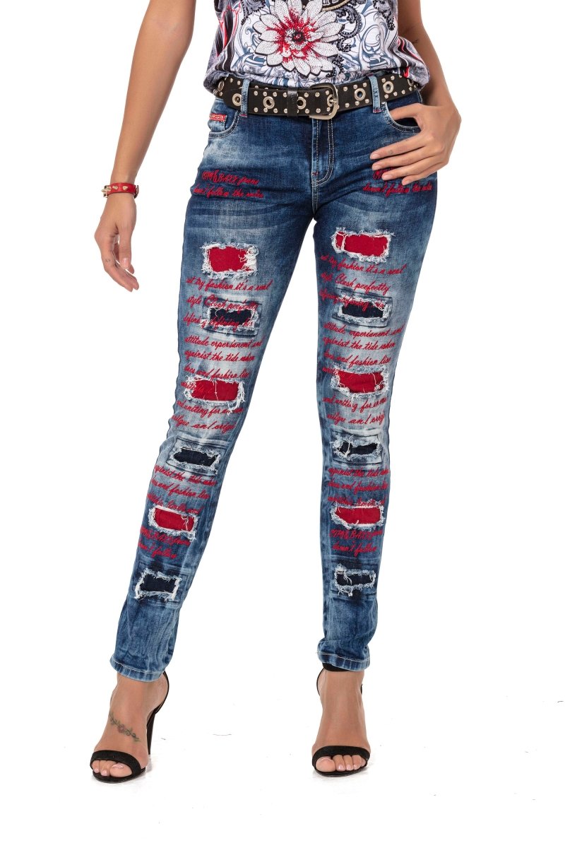 WD478 Damen Slim-Fit-Jeans mit farbig hinterlegten Cut-Outs - Cipo and Baxx - Damen - Damen Jeans -