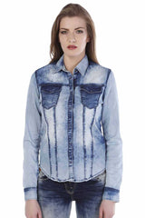 WH101 Damen Jeanshemd mit coolem dekorative Wash - Cipo and Baxx - Damen Hemd - Damen langarm -