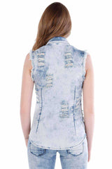 WH103 Damen Jeansweste mit lässigen Used-Details - Cipo and Baxx - Damen Hemd - Damen langarm -