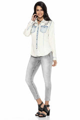 WH115 Damen Jeanshemd mit coolen Zierdetails - Cipo and Baxx - Damen Hemd - Damen langarm -