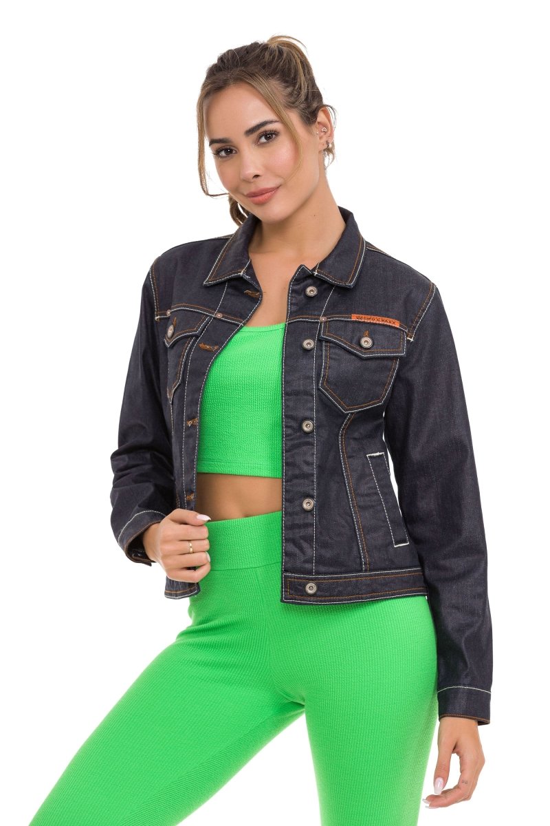 WJ207 Damen Jeansjacke mit stylischen auffälligen Elementen - Cipo and Baxx - Damen Jacke - -