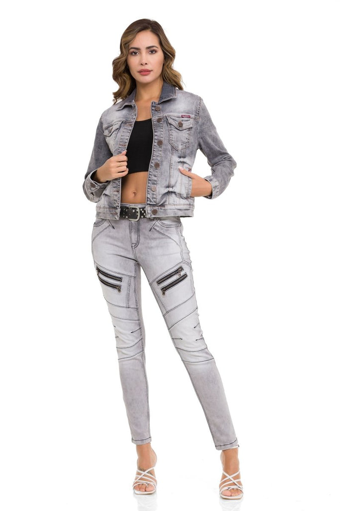 WJ212 Damen Jeansjacke mit stylischen auffälligen Elementen - Cipo and Baxx