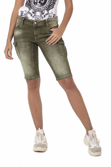 WK178 Damen Capri Shorts mit trendigen Cargotaschen - Cipo and Baxx - Damen Capri - Damen Short -