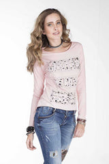 WL141 Damen Langarmshirt mit besonderen Ketten-Highlights - Cipo and Baxx - Damen langarm - Damen Sweatshirt -