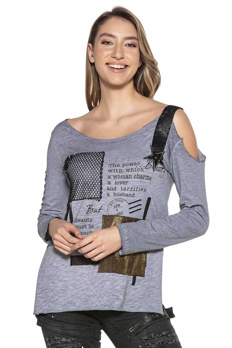 WL202 Damen Langarmshirt mit asymmetrischem Träger-Design - Cipo and Baxx - Damen langarm - Damen Sweatshirt -