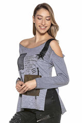 WL202 Damen Langarmshirt mit asymmetrischem Träger-Design - Cipo and Baxx - Damen langarm - Damen Sweatshirt -