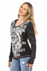 WL285 Damen Langarmshirt mit großflächigem Frontprint - Cipo and Baxx - Damen langarm - Damen Sweatshirt -