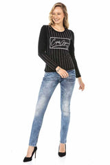 WL289 Damen Langarmshirt mit modischem Frontprint - Cipo and Baxx - Damen langarm - Damen Sweatshirt -