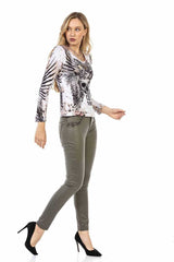 WL293 Damen Langarmshirt mit aufwendigem Strass-Design - Cipo and Baxx - Damen langarm - Damen Sweatshirt -