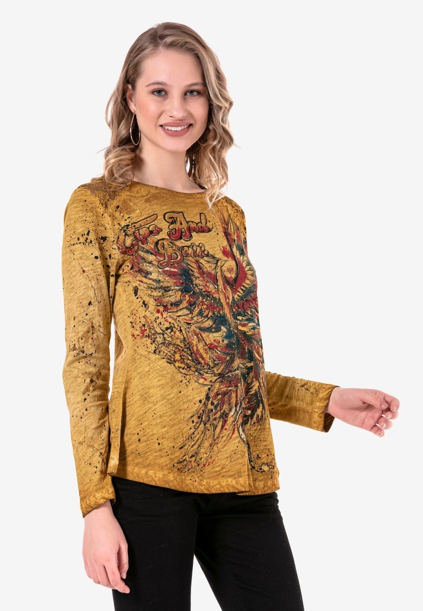 WL307 Damen Langarmshirt mit trendigem Print - Cipo and Baxx - Damen Sweatshirt - -