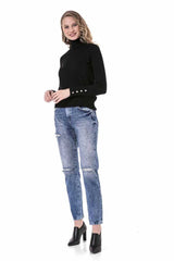 WP228 Damen Rollkragenpullover mit tollen Knopf-Elementen - Cipo and Baxx - Damen Pullover - Letzte Chance! -