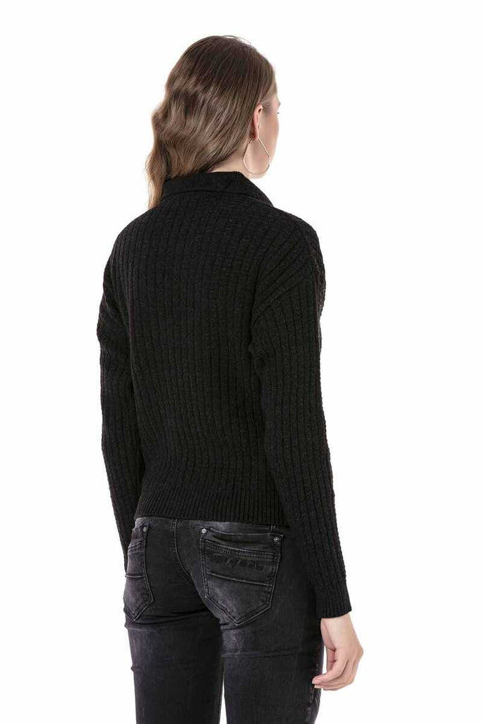 WP234 Damen Pullover Strickpullover mit trendigem Polokragen - Cipo and Baxx